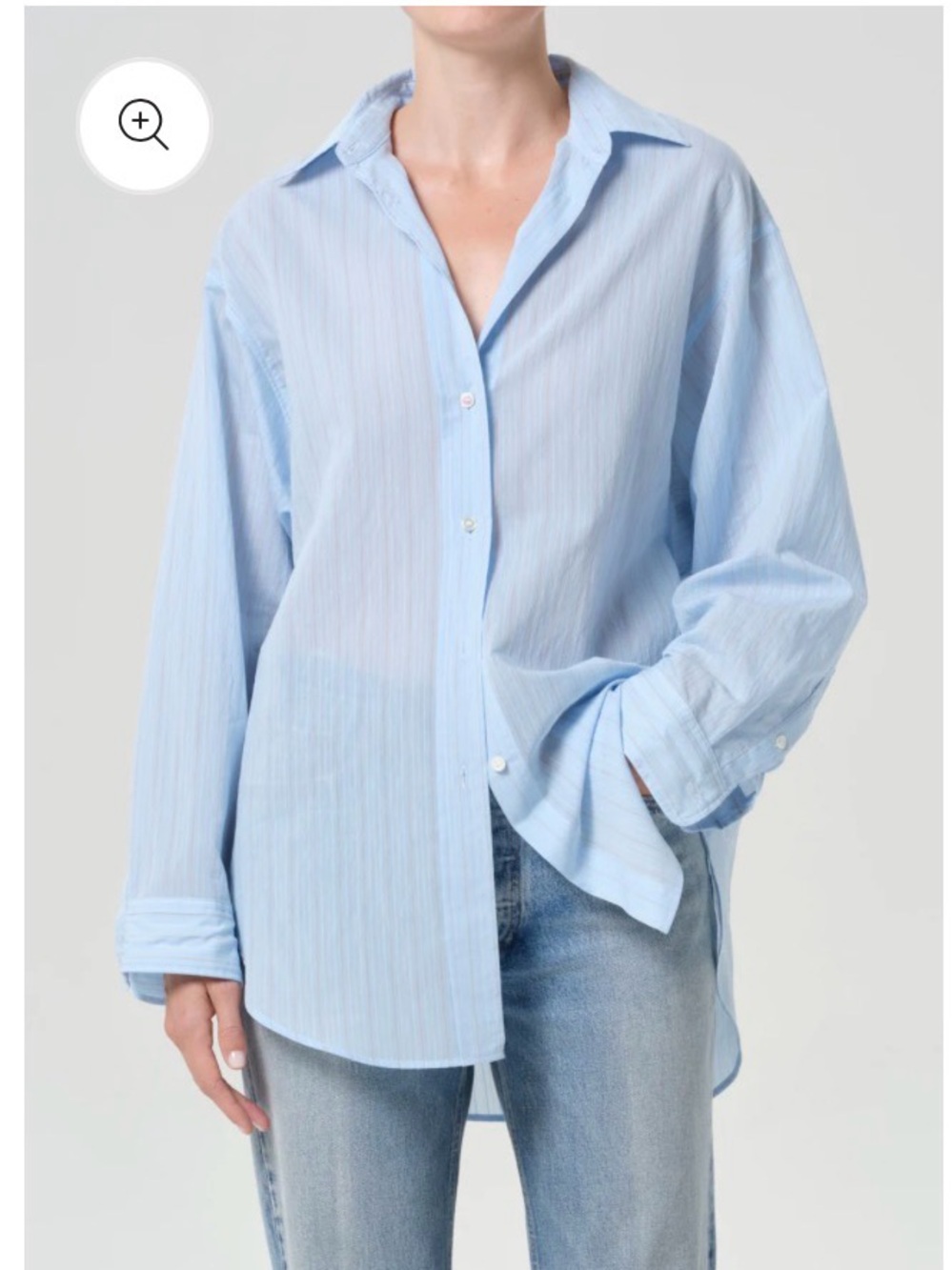 AGOLDE SONA SHIRT IN FONTANA STRIPE/POWDER BLUE, XS